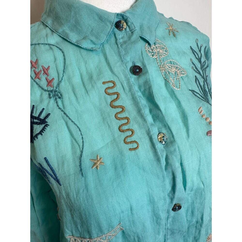 Johnny Was Embroidered Long Sleeve Button Down Shirt - Picture 7 of 13